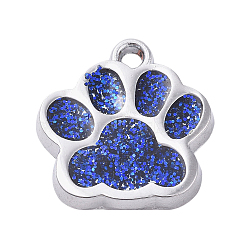 Alloy Enamel Charms, with Glitter Powder, Dog Paw Prints, Platinum, Royal Blue, 17.7x16.6x2mm, Hole: 2mm(ENAM-TAC0001-05A)