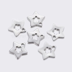 304 Stainless Steel Charms, Cut-Out, Star, Stainless Steel Color, 11x11.5~11.7x1mm, Hole: 1.5~1.6mm(STAS-F159-57P)