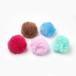 Handmade Faux Rabbit Fur Pom Pom Ball Covered Pendants, Fuzzy Bunny Hair Balls, with Elastic Fiber, Mixed Color, 55~74mm, Hole: 5mm(WOVE-F020-A)