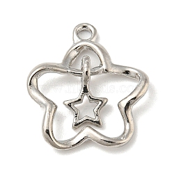 Alloy Pendants, Flower with Star, Platinum, 21x14x2mm, Hole: 1.5mm(FIND-G068-01P)