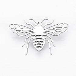 Bee Brooch, 201 Stainless Steel Insect Lapel Pin for Backpack Clothes, Nickel Free & Lead Free, Stainless Steel Color, 31.5x49.5x6.5mm, Pin: 0.7mm(JEWB-N007-002P-FF)