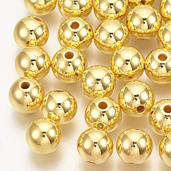 ABS Plastic Beads, Round, Golden Plated Plated, 7.5~8x7~7.5mm, Hole: 1.6~2mm, about 2000pcs/500g(OACR-S032-8mm-01)