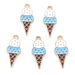 Alloy Enamel Pendants, Cadmium Free & Lead Free, Light Gold, Ice Cream, Sky Blue, 23x10x1.5mm, Hole: 1.8mm(X-ENAM-R059-06B-RS)