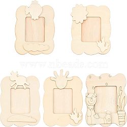 Unfinished Natural Wood Photo Frames, Mixed Shapes, BurlyWood, 5set/bag(WOOD-NB0001-53)