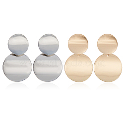 2 Pairs 2 Colors Alloy Double Flat Round Dangle Stud Earrings for Women, Platinum & Golden, 45mm, Pin: 0.7mm, 1 Pair/color(EJEW-AN0001-84)