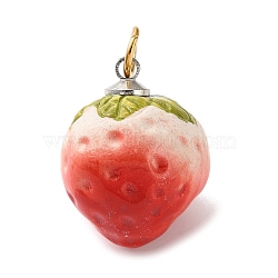 304 Stainless Steel Enamel Pendants, 3D Strawberry Charms, Golden, 24x19.5x18.5mm, Hole: 5mm(STAS-A152-04G)