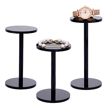 3Pcs 3 Sizes Acrylic Display Stand Risers, for Photo Frame, Jewelry Display, Flat Round, Black, 7.6x12~16.5cm, 1 size/pc