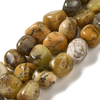 Natural Yellow Moss Agate Beads Strands, Nuggets, Tumbled Stone, 7~15x6~10x5.5~8mm, Hole: 1mm, about 47~49pcs/strand, 15.55~15.94''(39.5~40.5cm)