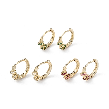 Rack Plating Brass Micro Pave Cubic Zirconia Hoop Earrings, Real 18K Gold Plated, Lead Free & Cadmium Free, Ring, Mixed Color, 15x17x2.6~4.6mm, Pin: 1mm