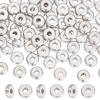 80Pcs 201 Stainless Steel Spacer Beads, Flat Round, Stainless Steel Color, 2x6mm, Hole: 2mm