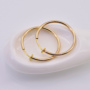 Electroplate Brass Retractable Clip-on Earrings, Non Piercing Spring Hoop Earrings, Cartilage Earring, Real 18k Gold Plated, 30x1~2mm