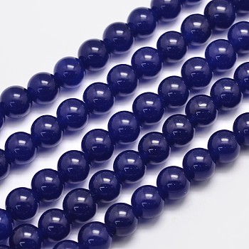 Natural & Dyed Malaysia Jade Bead Strands, Round, Midnight Blue, 10mm, Hole: 1.0mm, about 38pcs/strand, 15 inch