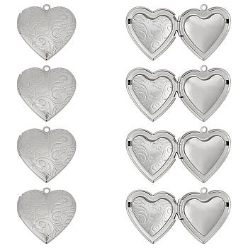 10Pcs 304 Stainless Steel Locket Pendants, Photo Frame Charms for Necklaces, Heart, Stainless Steel Color, 29x29x7mm, Hole: 2mm, Inner Size: 16.5x21.5mm