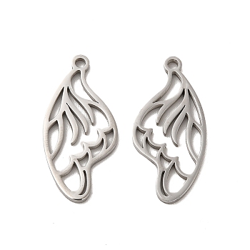 304 Stainless Steel Pendants, Wing Charm, Stainless Steel Color, 25x12x1mm, Hole: 1.6mm