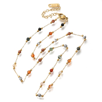 Ion Plating(IP) 304 Stainless Stell Necklaces, Natural Mixed Gemstone Beads Necklaces, Real 18K Gold Plated, 16.26 inch(41.3cm)