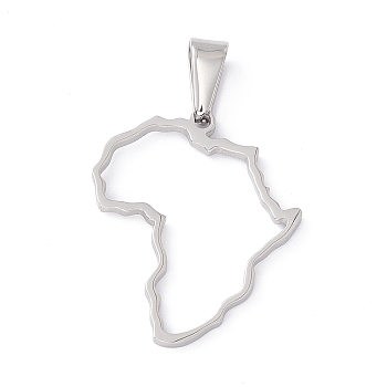 304 Stainless Steel Pendants, Laser Cut, Hollow, Africa Map Charms, Stainless Steel Color, 25x21x1mm, Hole: 3.5x6.5mm