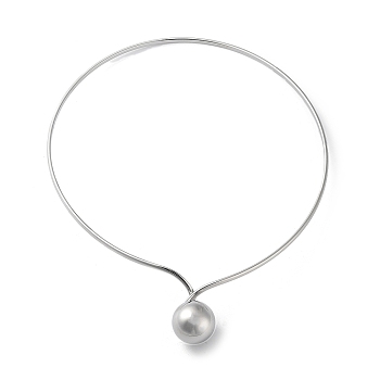 304 Stainless Steel Round Ball Pendant Choker Necklaces, Rigid Necklaces, Stainless Steel Color, Inner Diameter: 5.20 inch(13.2cm)