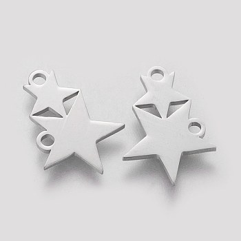 201 Stainless Steel Charms, Star, Stainless Steel Color, 12x17.8x1mm, Hole: 1.5mm