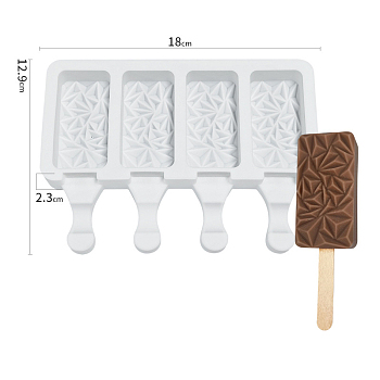 Silicone Ice-cream Stick Molds, with 4 Styles Rectangle-shaped Cavities, Reusable Ice Pop Molds Maker, White, 129x180x23mm, Capacity: 45ml(1.52fl. oz)