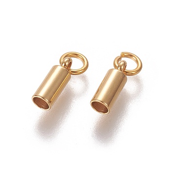 201 Stainless Steel Cord Ends, End Caps, Column, Real 24K Gold Plated, 8.5x3mm, Hole: 2.5mm, Inner Diameter: 2.4mm