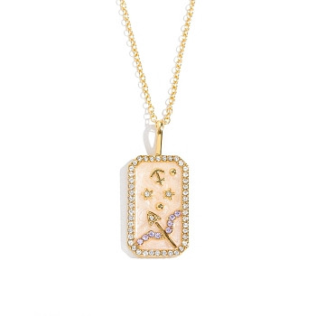 Brass Micro Pave Cubic Zirconia Rectangle with Constellation Pendant Necklaces, with Enamel, Cable Chain Necklace for Women, Sagittarius, 15-3/4 inch(40cm)