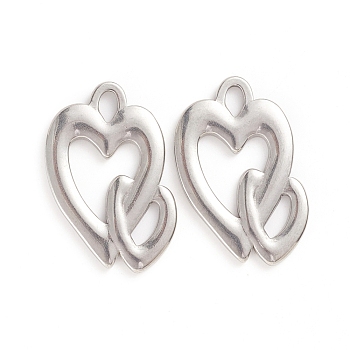 Valentine's Day 304 Stainless Steel Pendants, Heart with Heart, Stainless Steel Color, 30.5x20.5x2mm, Hole: 5x3mm