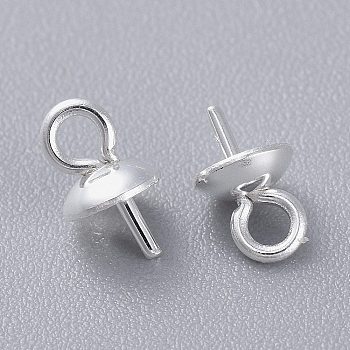 304 Stainless Steel Cup Pearl Peg Bails Pin Pendants, For Half Drilled Beads, Silver, 7x4mm, Hole: 1.5mm, Pin: 0.8mm