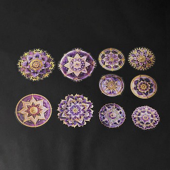 Mandala PET Round Self Adhesive Decorative Stickers, Waterproof Laser Flower Decals for DIY Scrapbooking, Card Making, Purple, 58~82x59~82x0.2mm