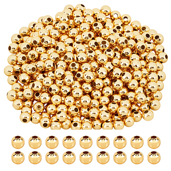 400Pcs Rack Plating Brass Beads, Long-Lasting Plated, Lead Free & Cadmium Free, Round, Real 18K Gold Plated, 4x3.5mm, Hole: 1.5mm, 400pcs/set