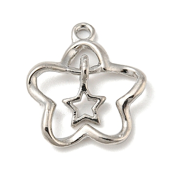 Alloy Pendants, Flower with Star, Platinum, 21x14x2mm, Hole: 1.5mm