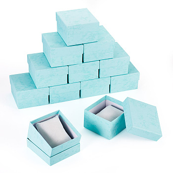 Rectangle Paper Jewelry Gift Boxes, with Non-woven Fabrics Pillow, Jewelry Organizer Case for Bracelets, Watch Storage, Pale Turquoise, 8.5x8.3x5.5cm