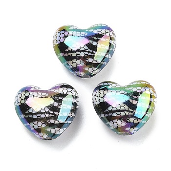 UV Plating Acrylic Beads, Heart with Hexagon, Black, 19.5x21.5x12.5mm, Hole: 3mm