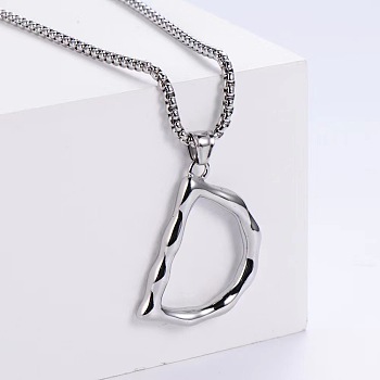 3Pcs Stainless Steel Textured Letter Pendant Box Chain Necklaces, Stainless Steel Color, Letter D