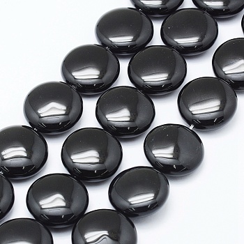 Natural Black Onyx Beads Strands, Dyed, Flat Round, 25x8mm, Hole: 1.5mm, about 16pcs/strand, 15.55 inch(39.5cm)