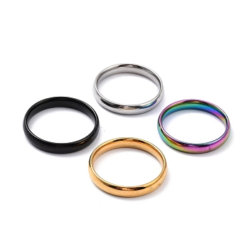 Ion Plating(IP) 304 Stainless Steel Simple Plain Band Finger Ring for Women, Mixed Color, US Size 8 1/2(18.5mm)