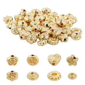 SUNNYCLUE 48Pcs 8 Style Alloy Beads, Cadmium Free & Lead Free, Real 18K Gold Plated, Mixed Shape, 6pcs/style
