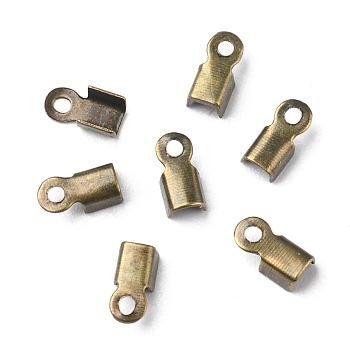 Iron Folding Crimp Ends, Fold Over Crimp Cord Ends, Nickel Free, Antique Bronze Color, about 3mm wide, 6mm long, Hole: 1mm, about 344pcs/10g