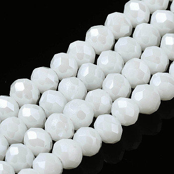 Electroplate Glass Beads Strands, Pearl Luster Plated, Faceted, Rondelle, White, 2.3~2.7x2mm, Hole: 0.4mm, about 150~155pcs/strand, 32~33cm