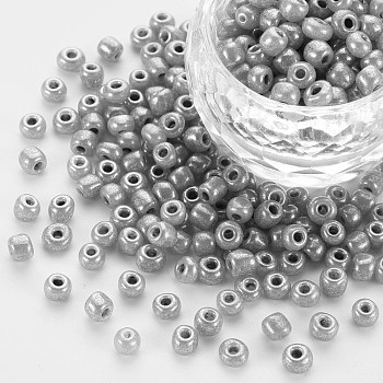 Glass Seed Beads, Ceylon, Round, Dark Gray, 4mm, Hole: 1.5mm, about 4500pcs/pound