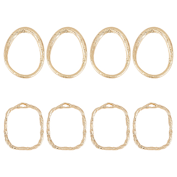 8pcs 2 style Brass Linking Rings, Textured, Rectangle & Oval, Real 18K Gold Plated, 16~21x1~1.5mm, Hole: 1mm, 4pcs/style