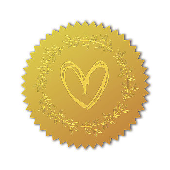 Self Adhesive Gold Foil Embossed Stickers, Medal Decoration Sticker, Heart, 5x5cm