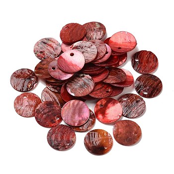 Spray Painted Natural Akoya Shell Charms, Mother of Shell, Flat Round Charms, Crimson, 13x1.5mm, Hole: 1mm