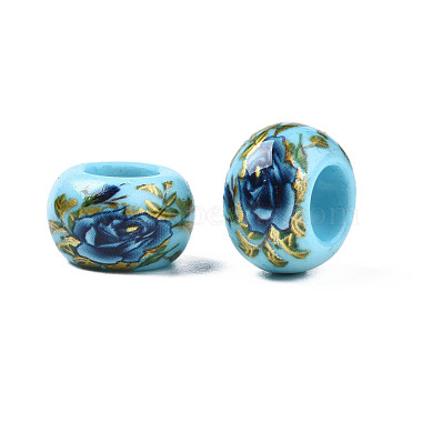 Perles rondelles acryliques opaques imprimées de fleurs(SACR-S305-27-E01)-3