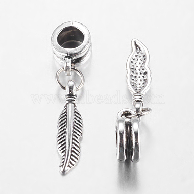 Antique Silver Tone Alloy European Feather Dangle Charms(X-PALLOY-JF00001-20)-2