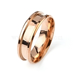 201 Stainless Steel Grooved Finger Ring Settings, Ring Core Blank, for Inlay Ring Jewelry Making, Rose Gold, US Size 14(23mm), Groove: 4.3mm(RJEW-WH0009-03E-RG)