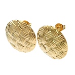 Ion Plating(IP) 201 Stainless Steel Stud Earrings, with 304 Stainless Steel Pins, Textured Flat Round, Real 18K Gold Plated, 20mm(EJEW-K270-24G)