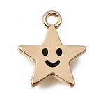 Alloy with Enamel Charms, Star with Smiling Face Charms, Rack Plating, Golden, Black, 14x12x1.5mm, Hole: 1.6mm(AL-CBA2F44-03G-01)