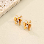 Brass Cubic Zirconia Butterfly Stud Earrings, Real 18K Gold Plated, Clear, 15x10mm(MT5234-2)