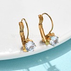 Flat Round 201 Stainless Steel Leverback Earrings, with 304 Stainless Steel Pin and Glass, PVD Vacuum Plating, Long-Lasting Plated, Golden, 19x6.5mm(EJEW-D354-19G)