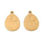 304 Stainless Steel Pendants, Egg with Sun Charm, Golden, 17.5x12.5x1.4mm, Hole: 1.4mm(STAS-D215-06G)